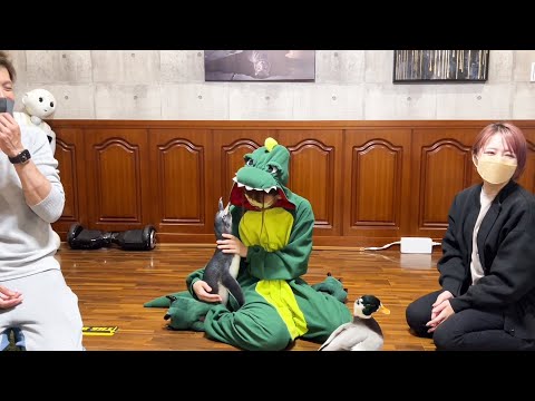 初めて恐竜を見た時のペンギンの反応(YouTube)