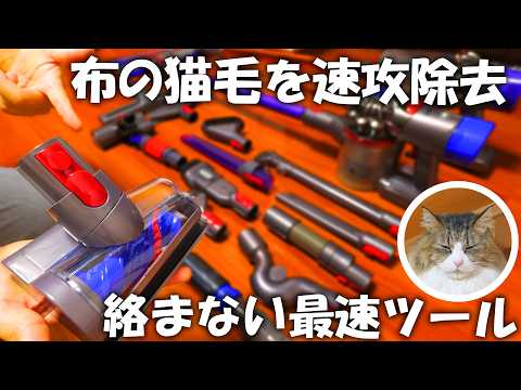 【検証】布の猫毛を最短で取る方法｜ダイソン毛絡み防止スクリューツールをV10でテスト🐈(YouTube)